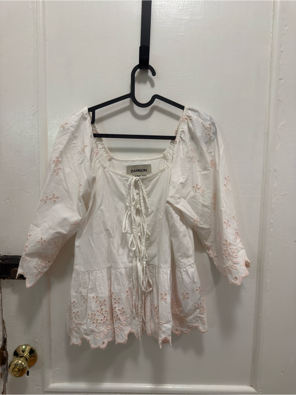 Damson Madder Cotton White Eyelet Tie-Front Peasant Blouse